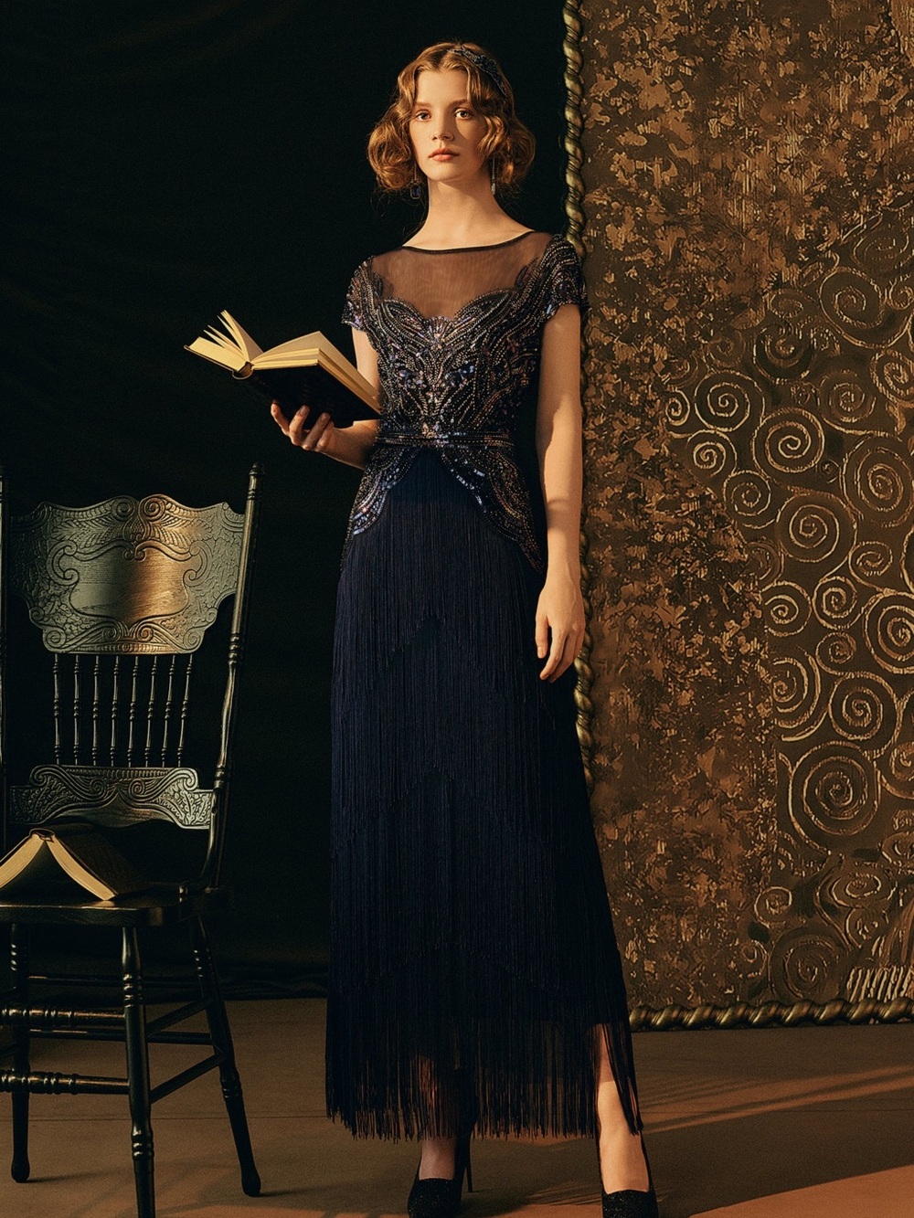Babeyond 1920s Navy Beaded Evening Gown - Women's Formal Gown